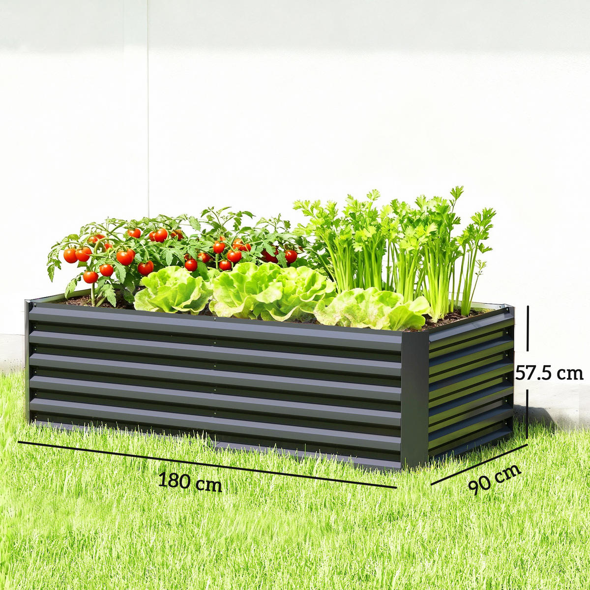 HOCHBEET, Für Gemüsegarten, offener Boden, abgerundete Kanten, 180x90x57,5cm, Dunkelgrau - Multicolor, Holzwerkstoff (180/57.5/90cm) - FORIOUS