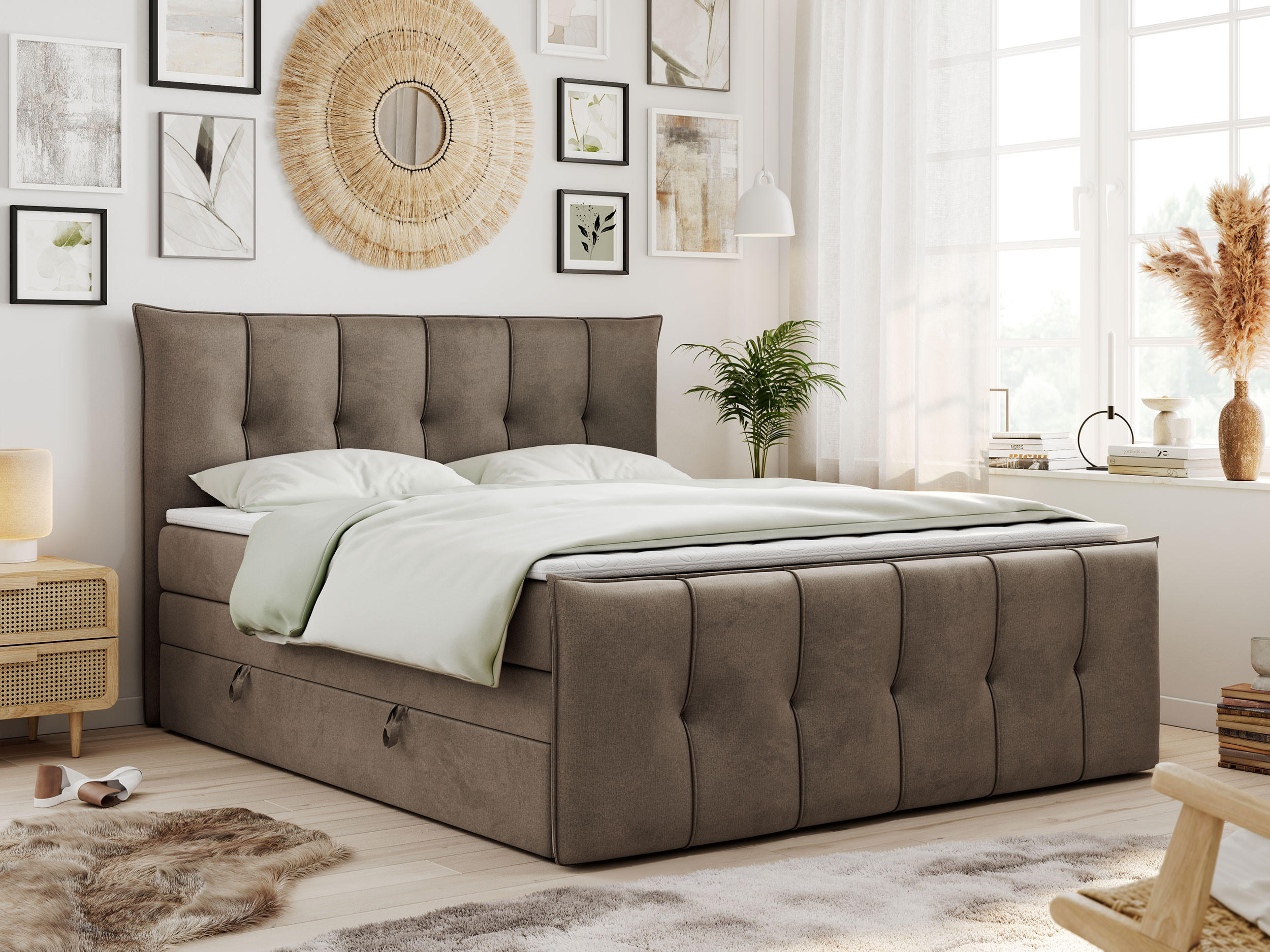 BOXSPRINGBETT PREMIUM 11 KING 140/200 Braun Velvet - H4 - Braun, Holz/Textil (140/200cm) - MKS