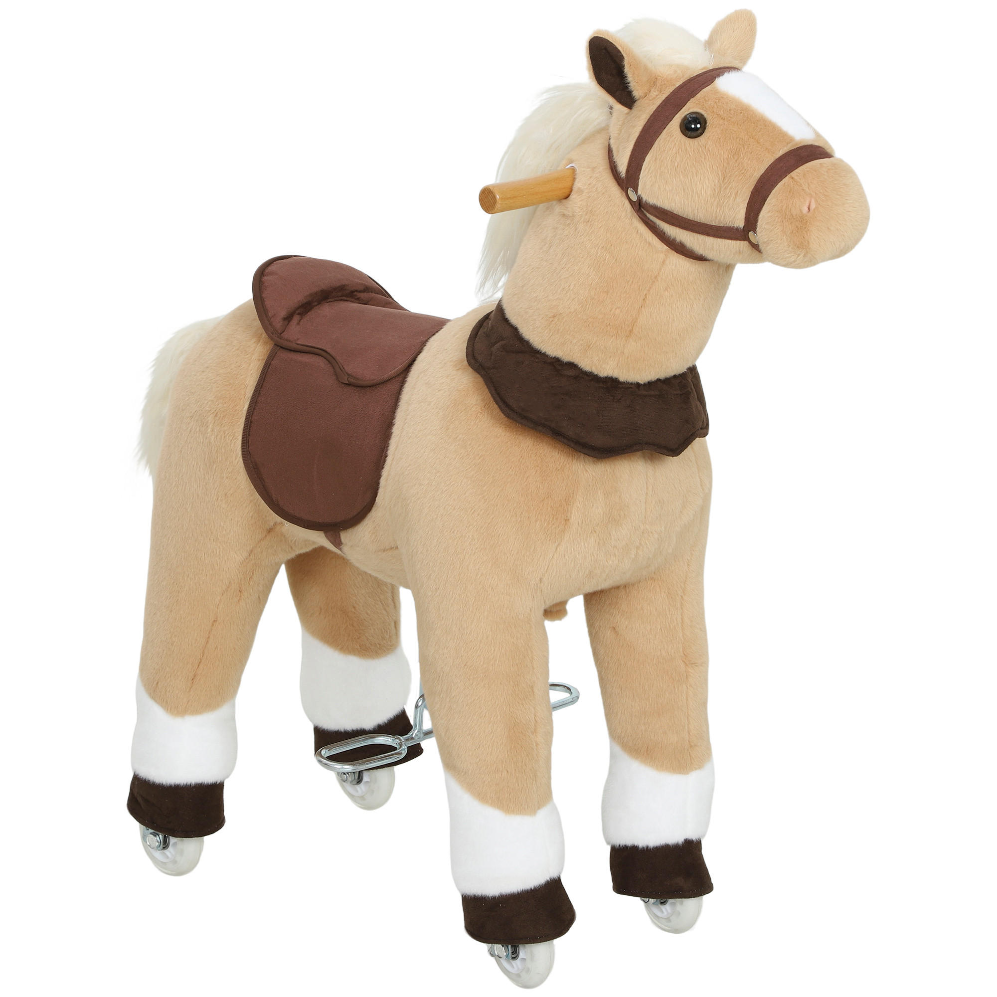 REITPFERD Spielpferd zum Reiten mit Sattel Rollen 80 cm Stehpferd Braun - Braun, Textil (32/80/72cm) - AIYAPLAY