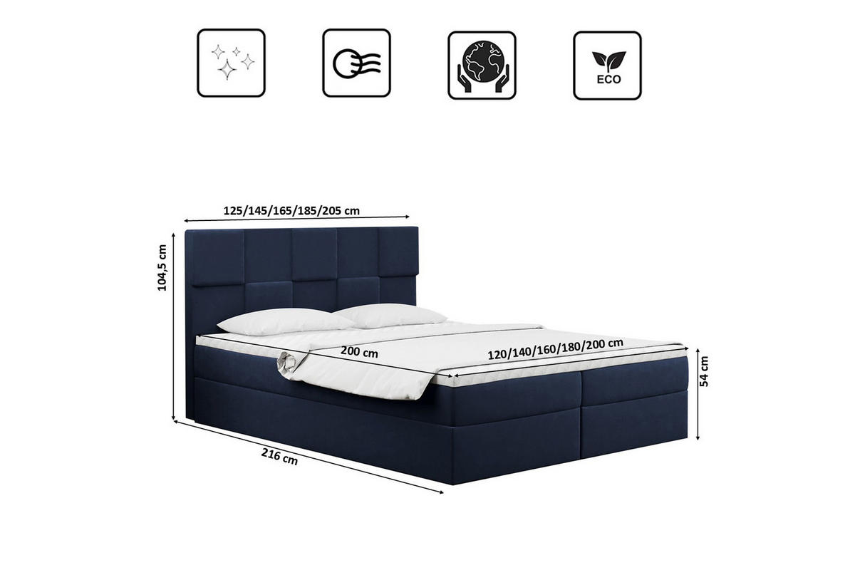 BOXBETT mit Bettkasten und Matratze CLARA Stoff Velvet Marineblau 180x200 cm H2-Pocket - Dunkelblau, Holz (180/200cm) - Kaiser Möbel