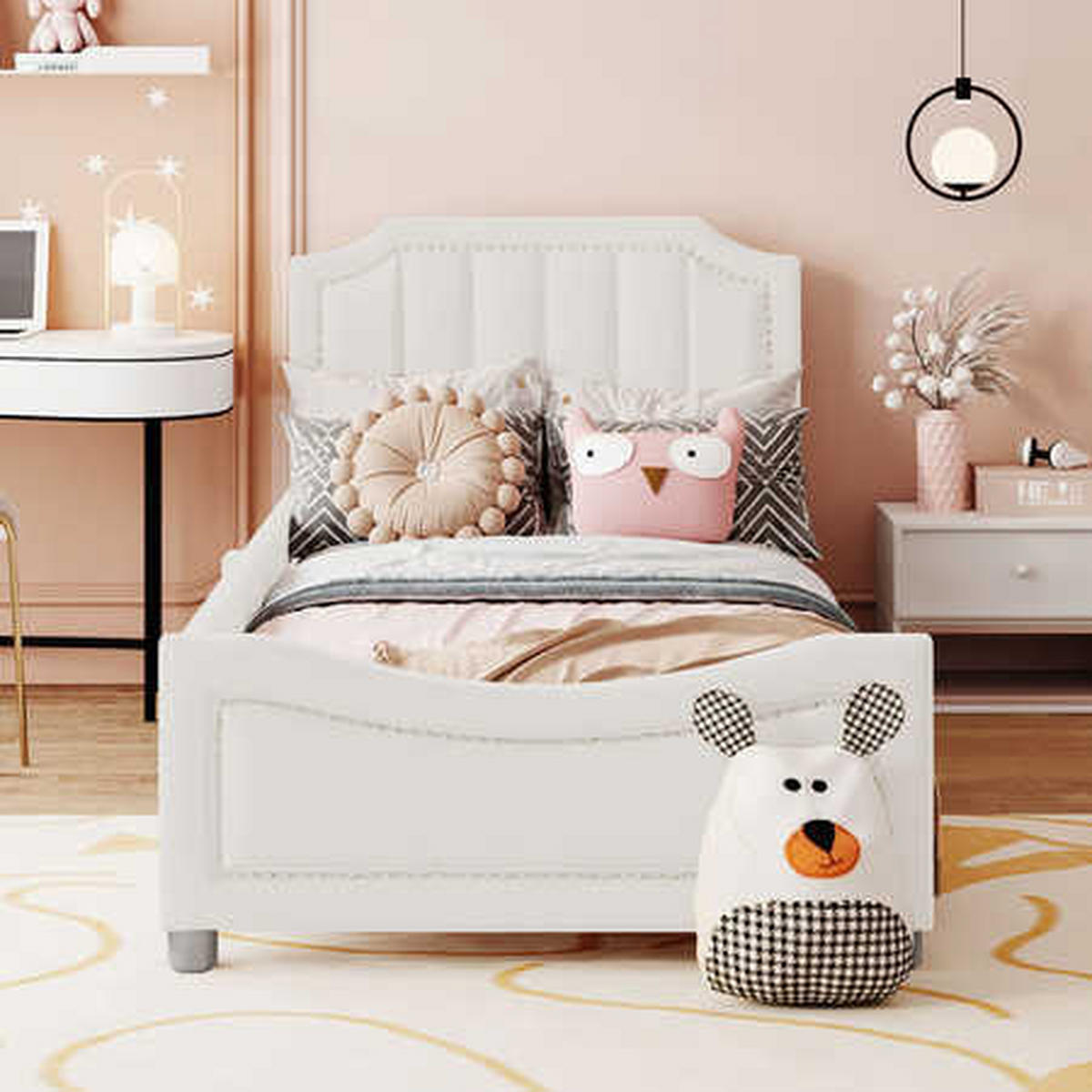 KINDERBETT 90x200 Beige Flanell Rückenlehne - Beige, Holz (90/200cm) - FLIEKS