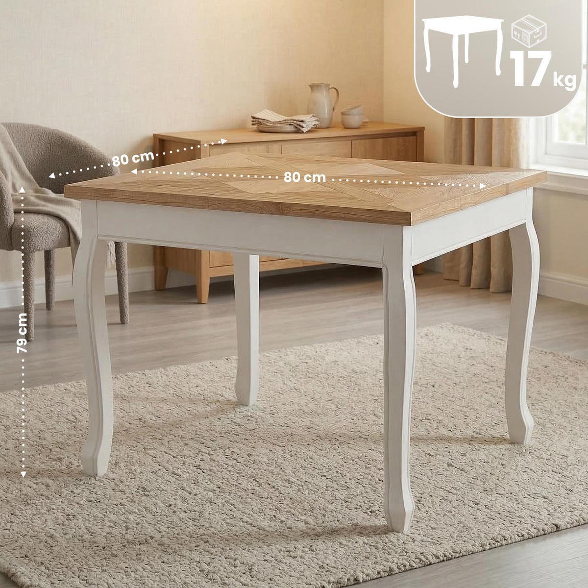 ESSTISCH eckig 80/80/79 cm Holz Natura/Weiß - Eukalyptusholzfarben/Weiß, Holz (80/80/79cm) - CLP