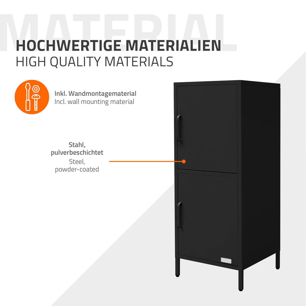 AKTENSCHRANK 40x101,5x40 cm Schwarz aus Stahl mit 2 Türen - Schwarz, Metall (40/101.5/40cm) - ML-DESIGN