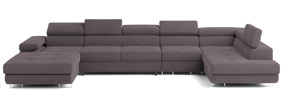 WOHNLANDSCHAFT VELORA R-S Lila Velours-Stoff mit Schlaffunktion - Lila, Holz (419/90/202cm) - MASSENO