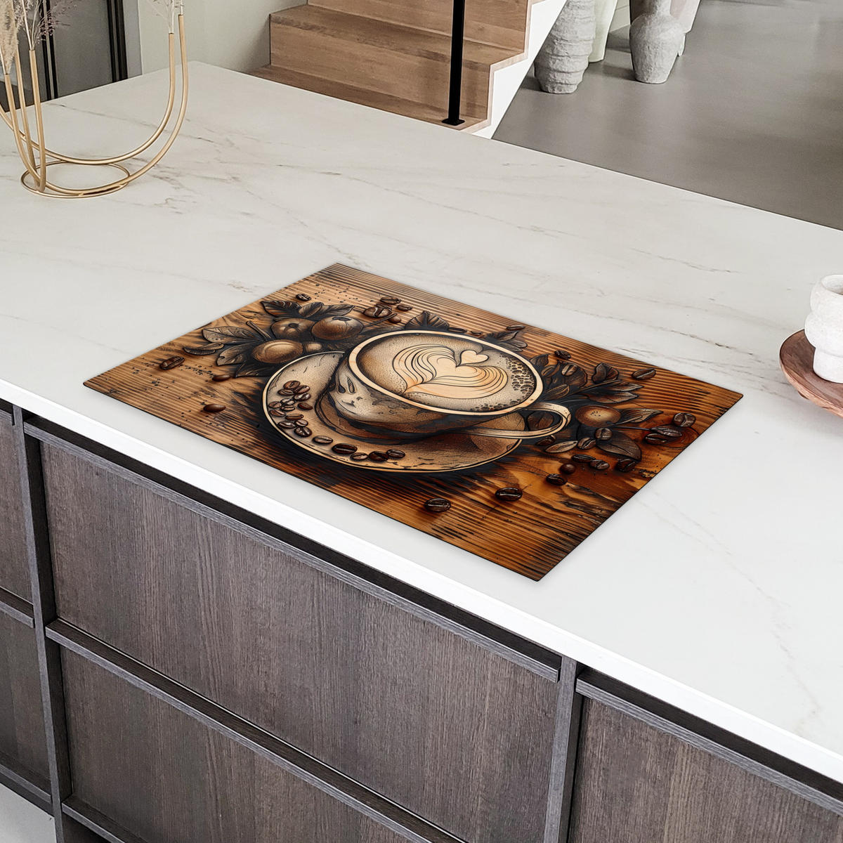 HERDABDECKPLATTE Kaffee - Vintage - Braun - Tasse - Holz Induktionsschutz 81.6x52.7 cm - Cappuccino, Kunststoff (81.6/52.7/0.2cm) - MuchoWow