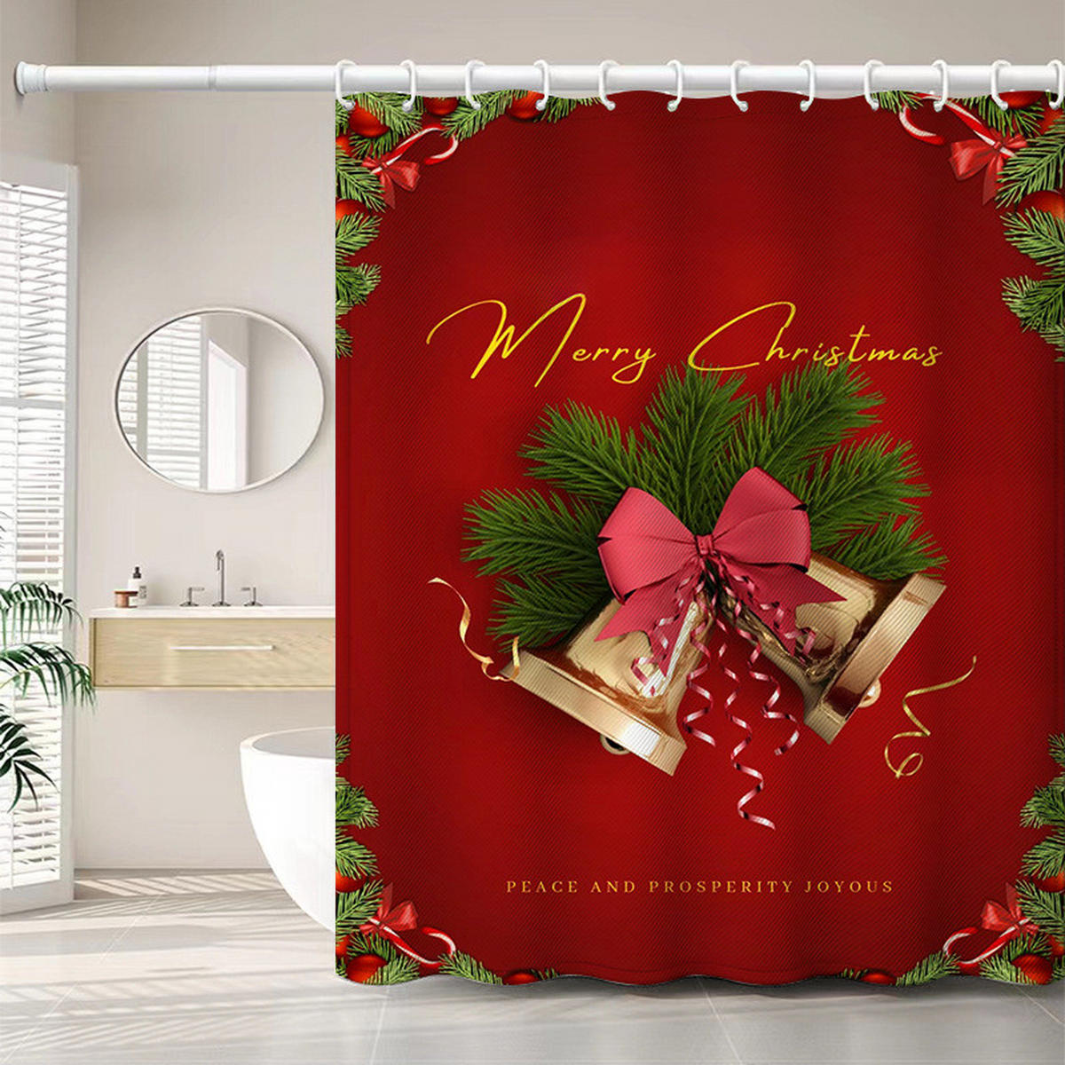 DUSCHVORHANG Weihnachten 180 cm wasserdicht schimmelresistent Badezimmer - Rot, Textil (180/180cm) - MCBOSON