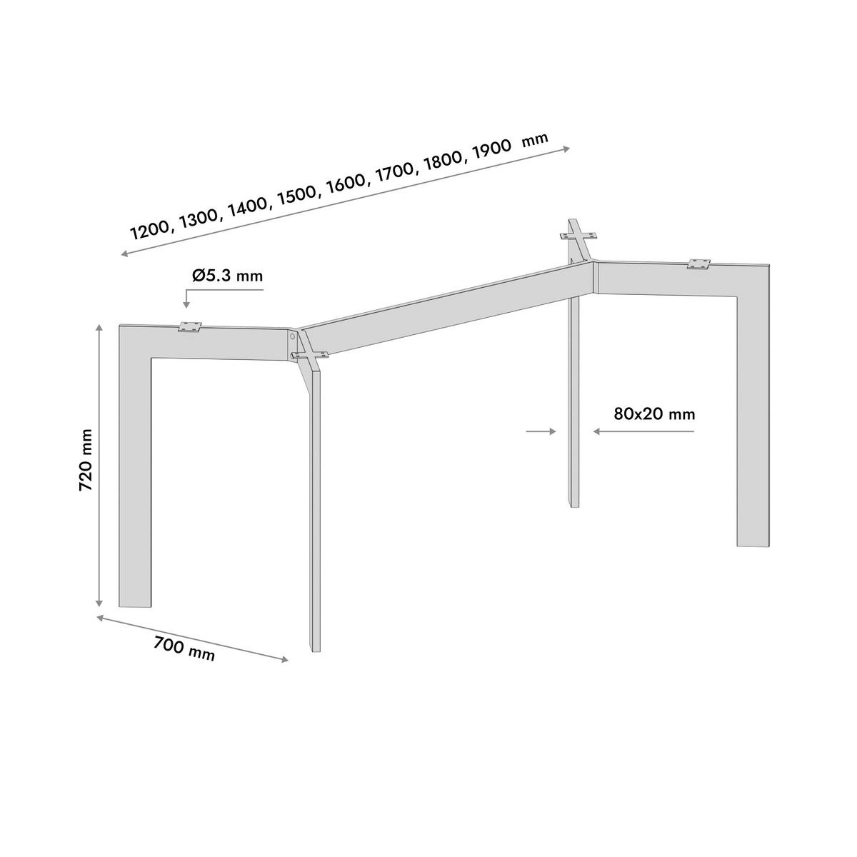 TISCHBEINE Barax Metall Schwarz 190/70/72 cm - Schwarz, Metall (70/72/190cm) - Metalo Pro