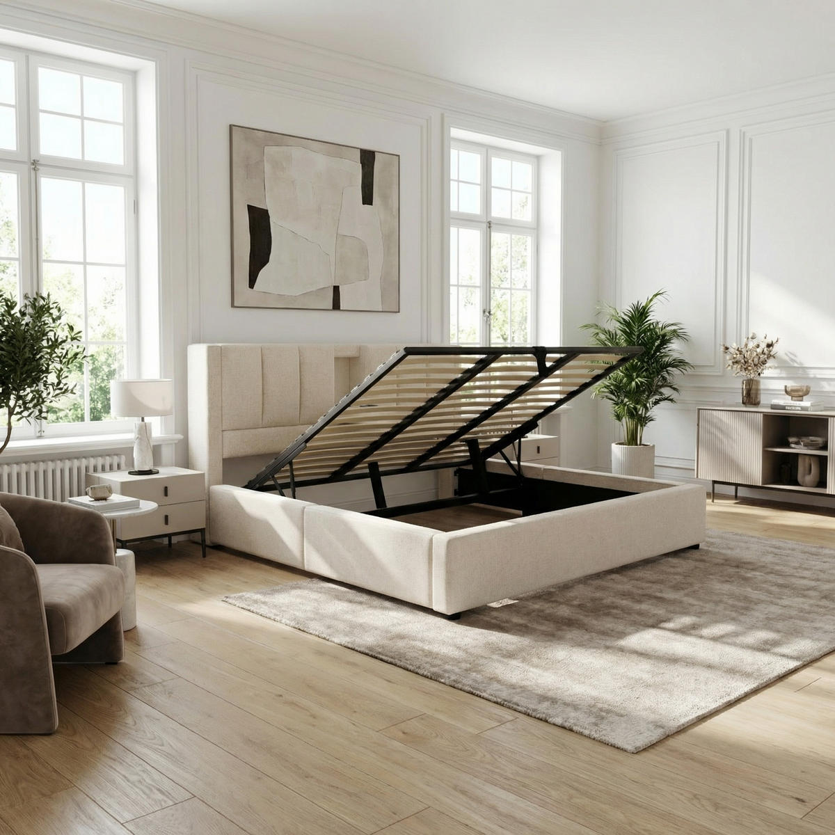 BETT 160x200 cm Leinen Beige - Beige, Holzwerkstoff (160/200cm) - Urban Meuble