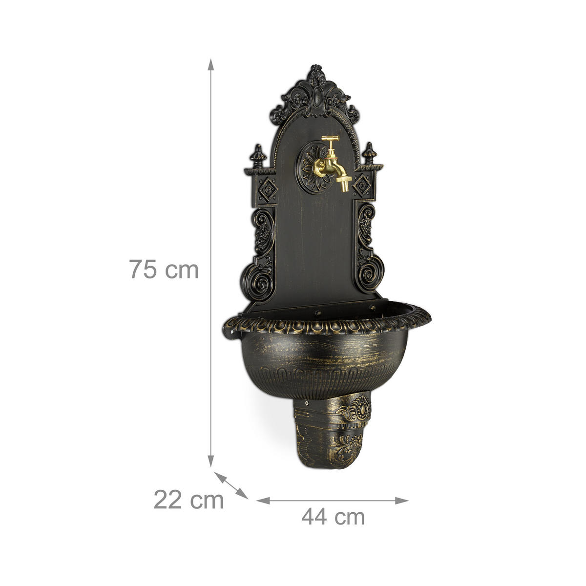 WANDBRUNNEN - Braun, Metall (22/44/75cm) - Relaxdays