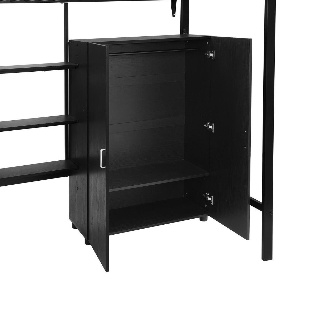 ETAGENBETT 90/200 cm in Schwarz mit Tisch, Kleiderschrank und Regal - Schwarz, Holzwerkstoff/Metall (90/200cm) - CHICFURN