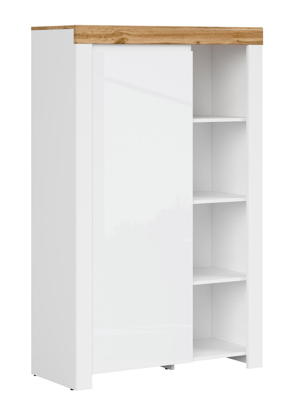 HIGHBOARD Holten weiß Hochglanz / Eiche Wotan 98 / 42 / 156,5cm - Weiß Hochglanz/Eiche Wotan, Holzwerkstoff (98/157/42cm) - Feldmann-Wohnen