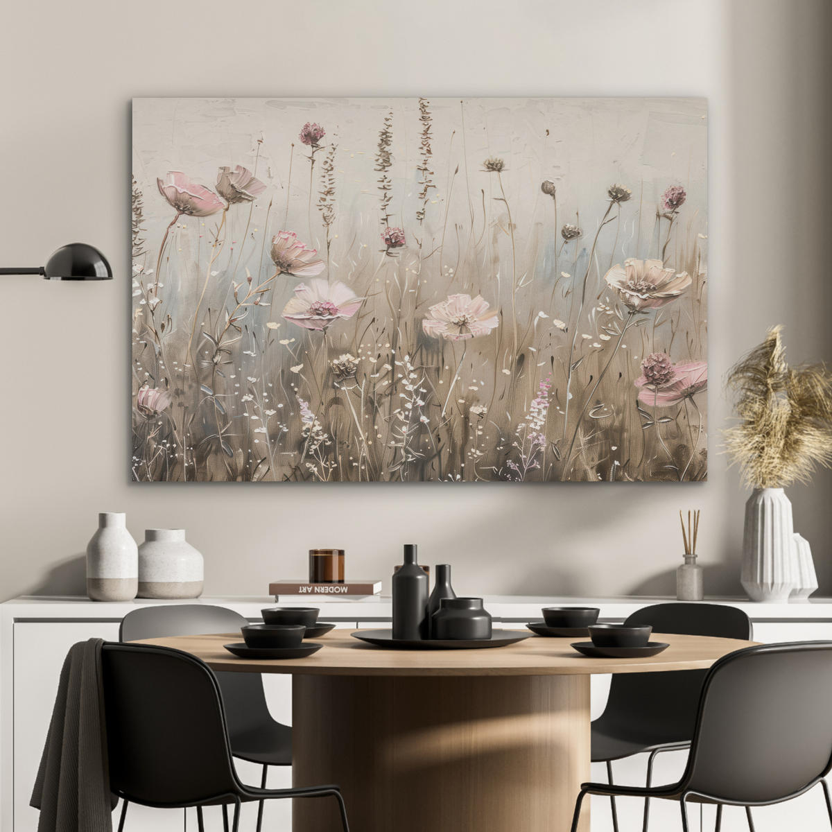 AKUSTIKPANEEL Blumen - Rosa - Modern - Beige 100x70 cm - Beige, Textil (100/0.9/70cm) - MuchoWow