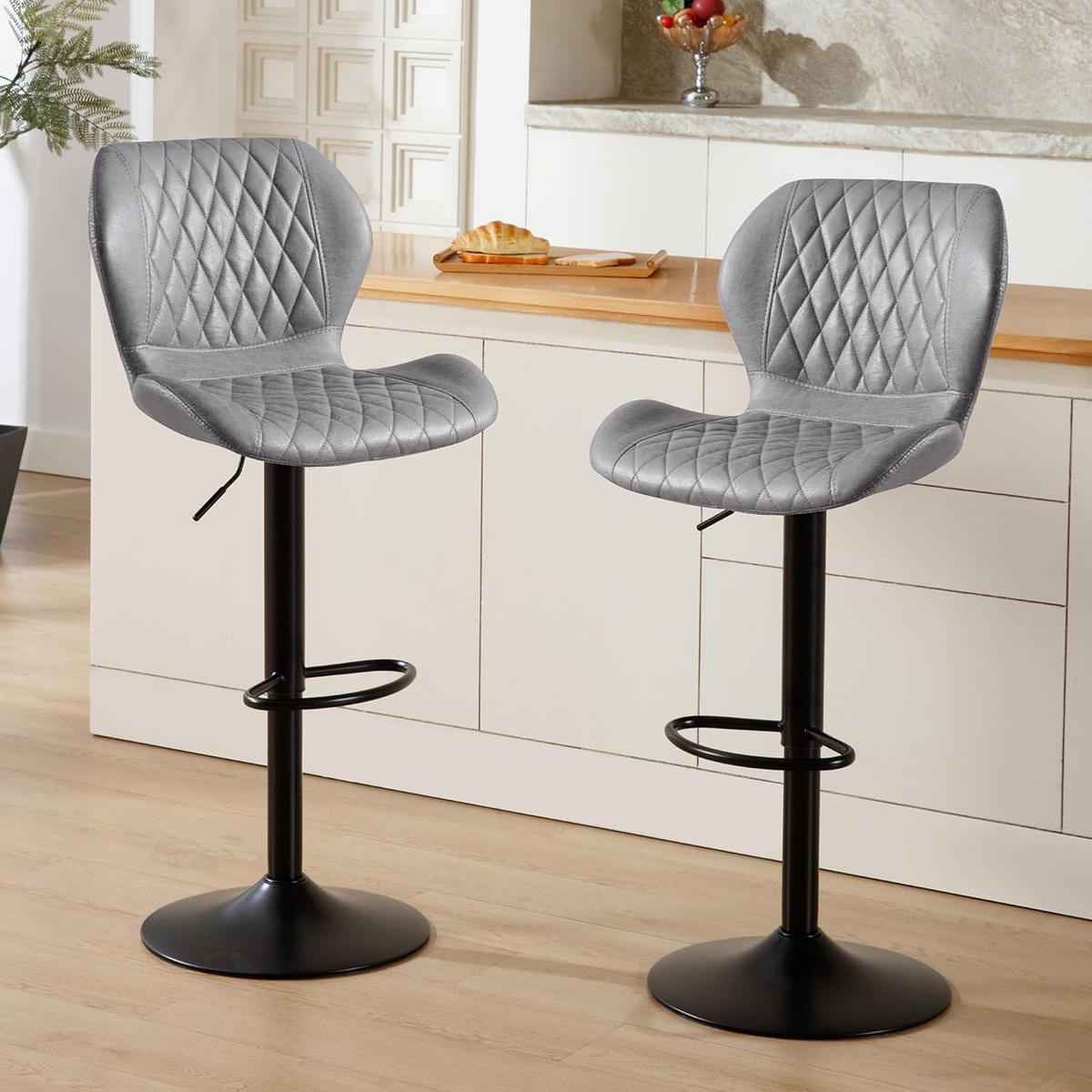 BARHOCKER 2-teiliges Set PU-Kunstleder Grau Höhenverstellbar - Grau, Kunststoff (46.5/111/38cm)