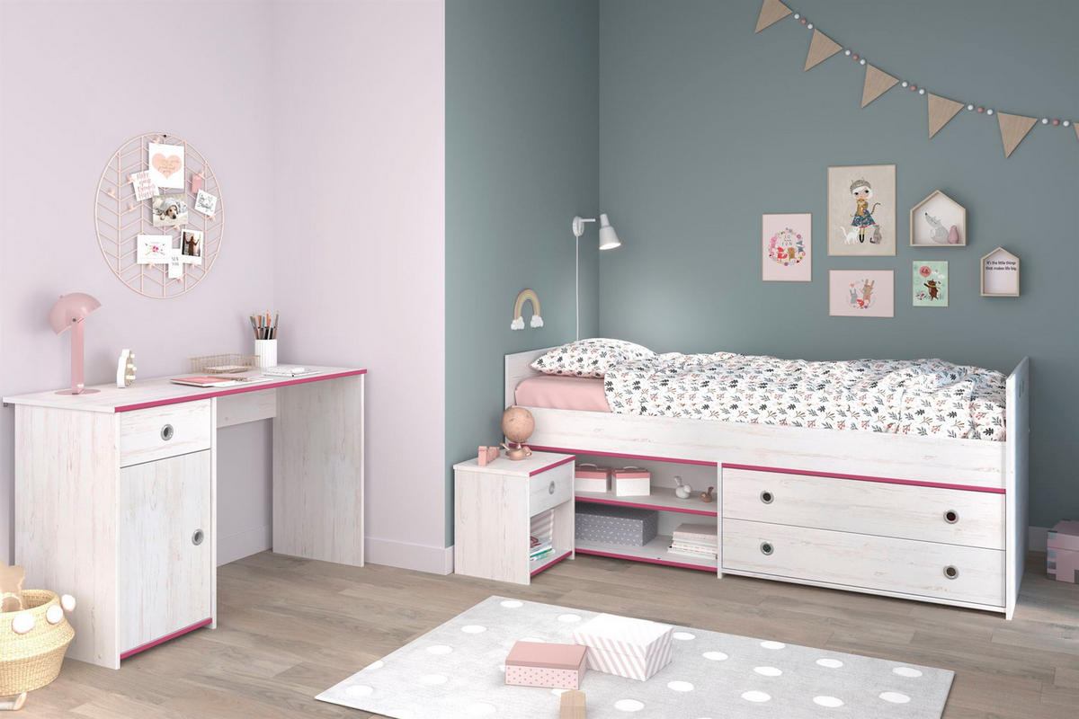 KINDERZIMMER-SET 3-tlg. Parisot Smoozy 27b Holzdekor Kiefer Weiß/Pink - Pink/Weiß, Kunststoff (100/1/200cm) - 58aufmkessel