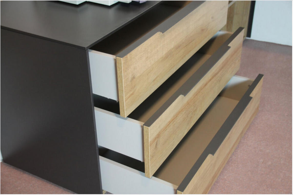 SCHREIBTISCH Yolo in Riviera Eiche und Anthrazit mit Container – Maja Möbel - Braun, Holzwerkstoff (77/181/159cm)