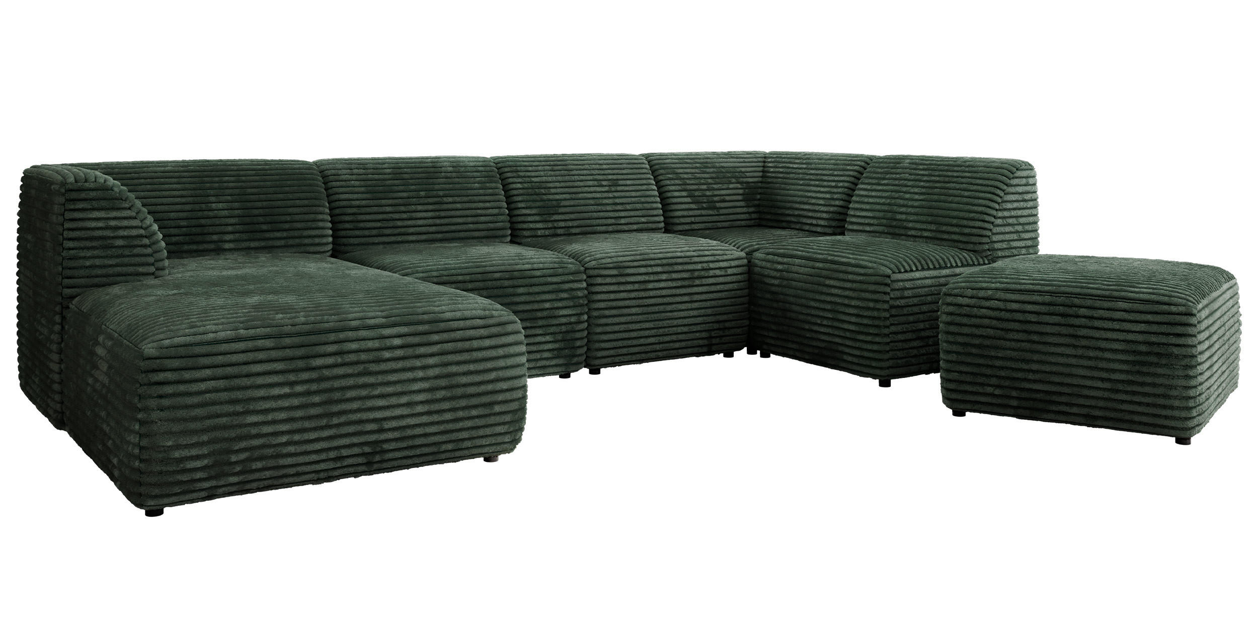 WOHNLANDSCHAFT MODARO U 6M - Grün Cord - Links - Dunkelgrün/Schwarz, Textil (180/78/345cm) - MKS