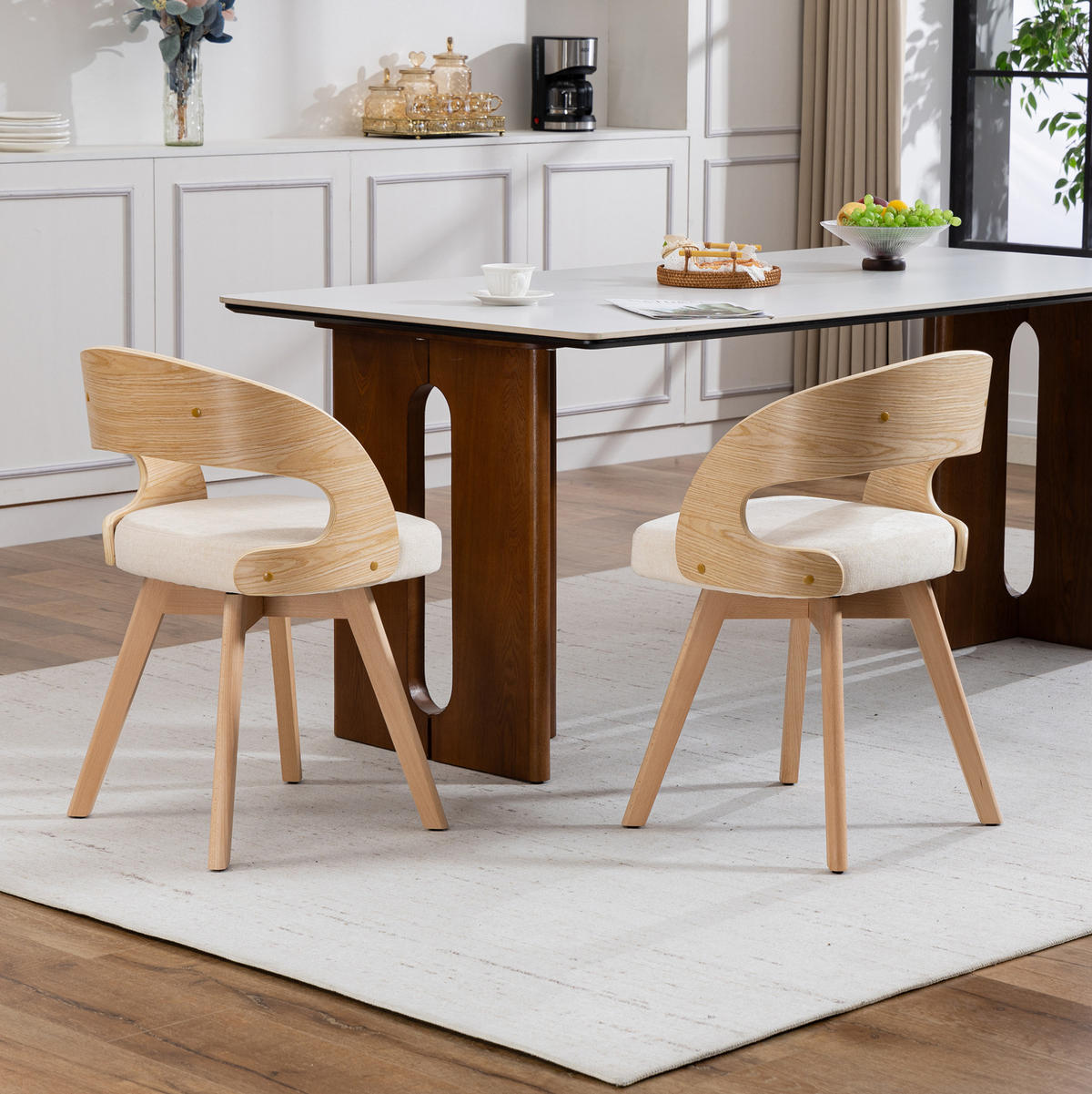 ESSZIMMERSTUHL 2er-Set drehbar 44 x 41 x 75 cm Beige Leinen - Beige, Holz (44/72/41cm) - Meubliv