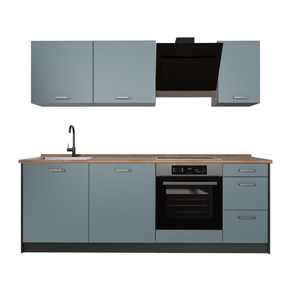 KUCHYŇSKÝ KOUT R-Line, Modrošedá/Antracit, 220 cm pracovná doska Dub Goldkraft - antracitová/šedohnědá, kompozitní dřevo (220/81.6/60cm) - Vicco