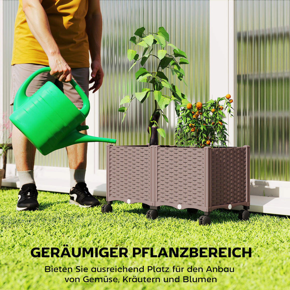 HOCHBEET Kunststoff, Pflanzbeet mit Selbstbewässerungssystem Rolle, Frühbeet - Braun, Kunststoff (40/43/80cm) - Outsunny