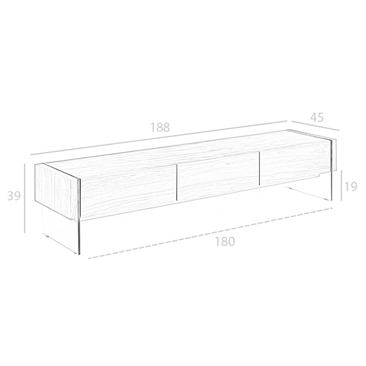 TV-ELEMENT Glas Walnuss 188/45/39 cm - Transparent/Walnussfarben, Glas/Holz (188/39/45cm) - ANGEL CERDA