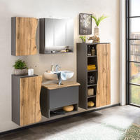 BADMÖBEL-SET 5-TLG. Kahla-03 - Anthrazit/Braun, Holzwerkstoff (199/200/40cm) - Lomado