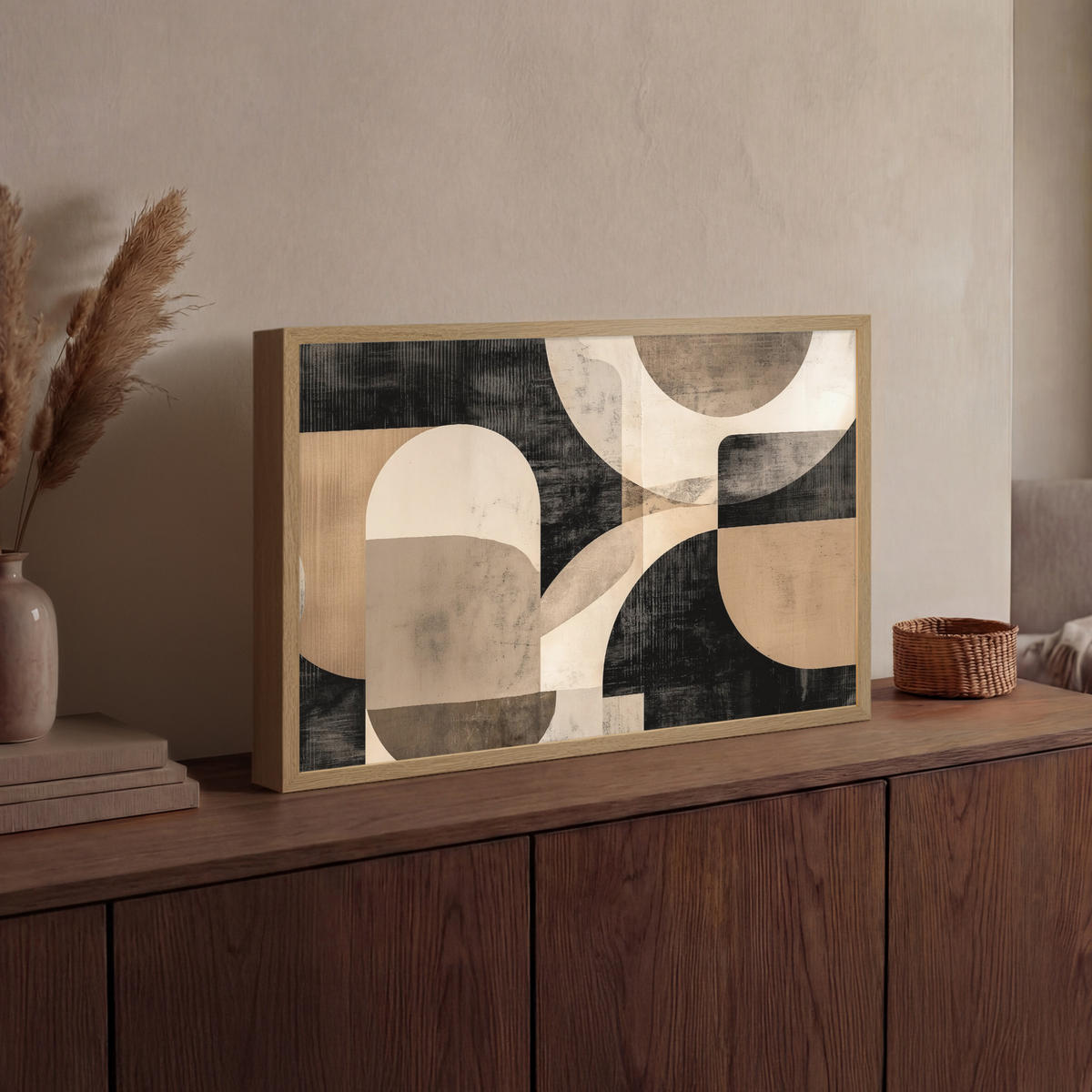 NÁSTĚNNÁ LAMPA S AKUMULÁTOREM Abstraktní - Tvary - Moderní - Béžová 60x40 cm - šedá, kompozitní dřevo (60/40/8cm) - OnlyWow