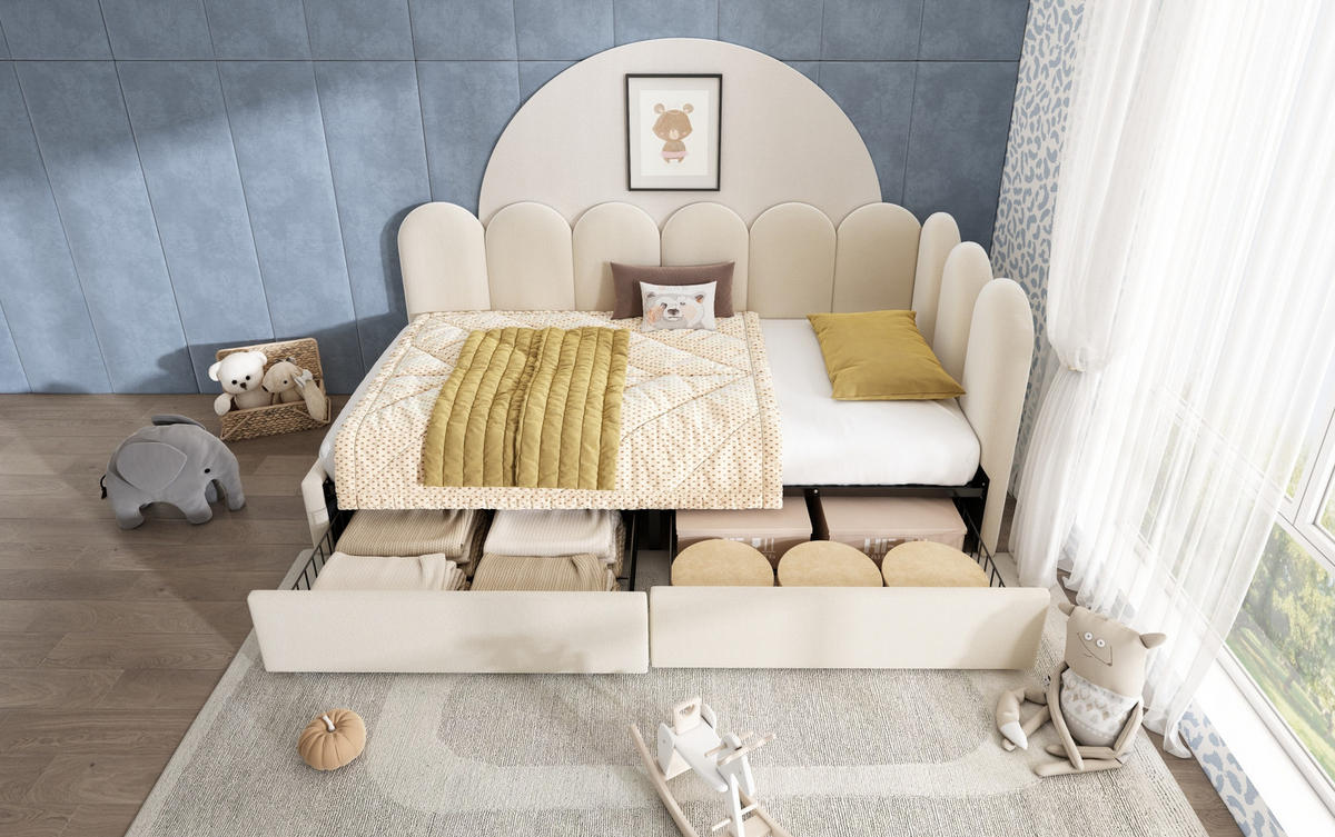 POLSTERBETT 90/190 cm Beige aus Samt mit 2 Schubladen - Beige, Textil (90/190cm) - OKMYHOME