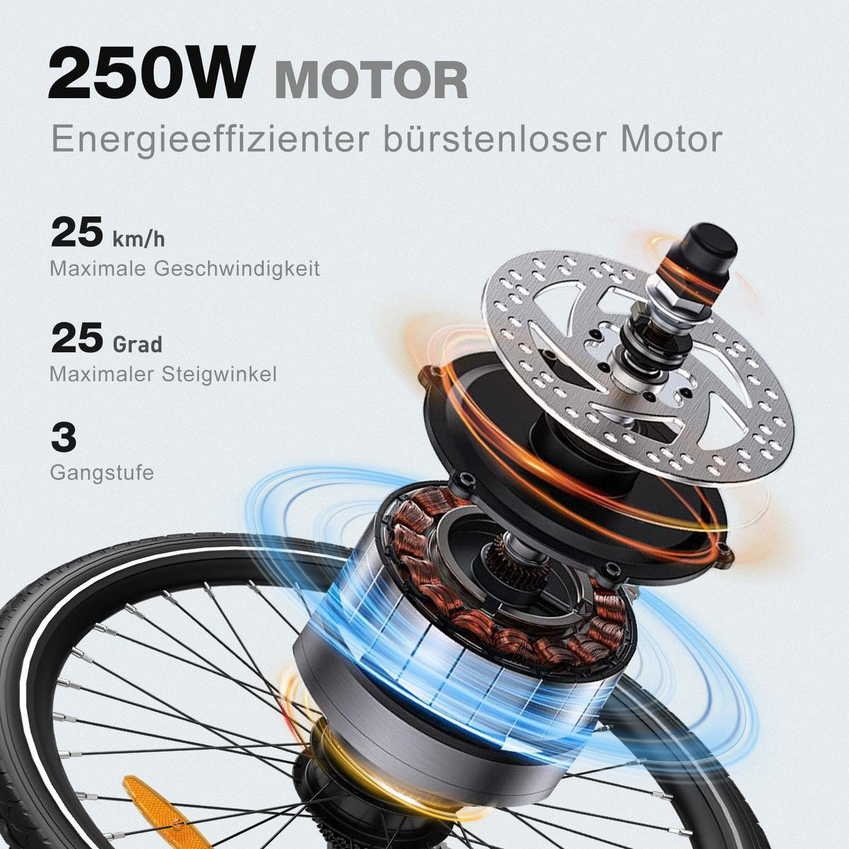E-BIKE Mountainbike BK19 Cityrad 36V 12Ah Akku, Bis zu 80 km Reichweite - Schwarz, Metall (24cm) - HITWAY
