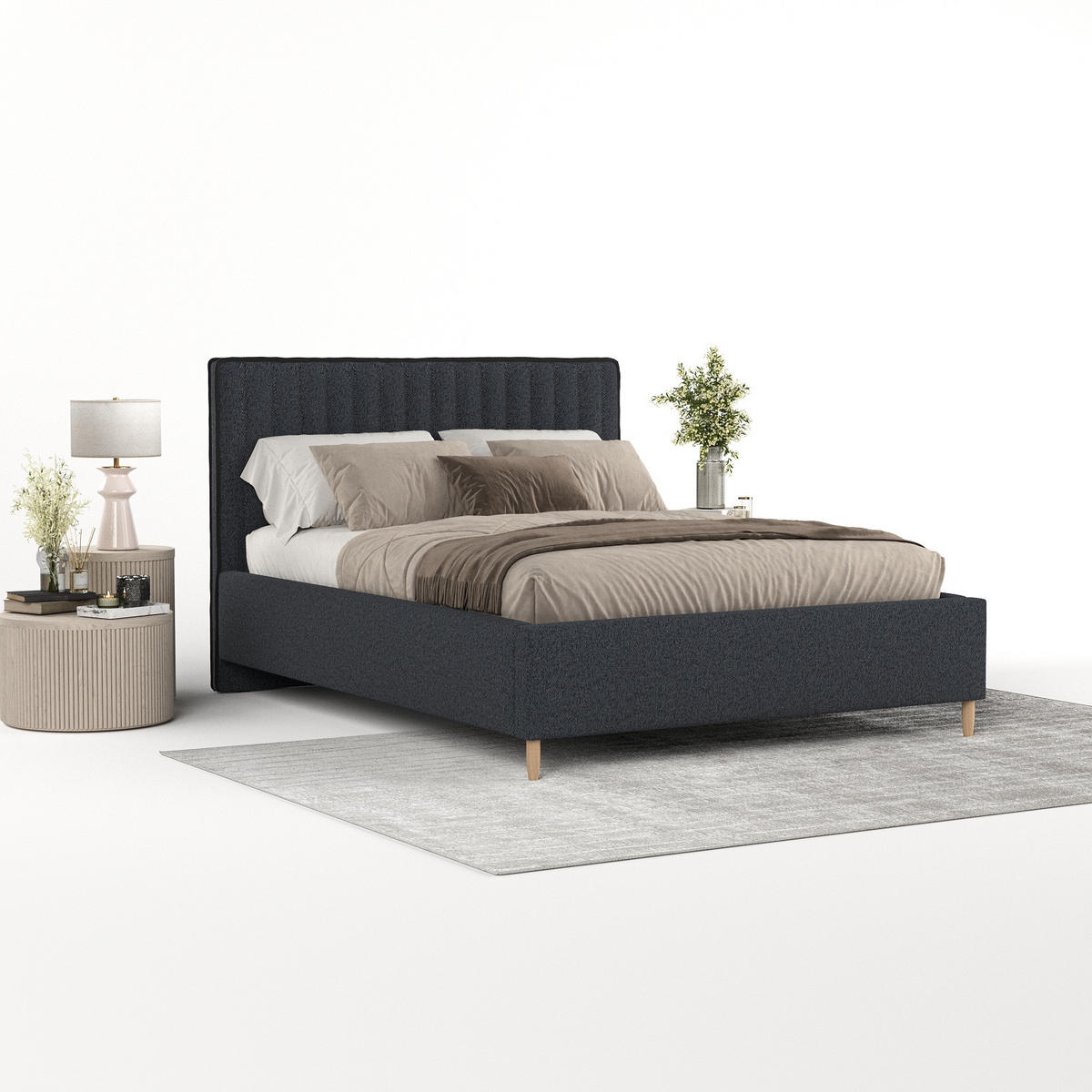 POLSTERBETT Aria 180/200 cm Anthrazit im Riva Stoff - Anthrazit/Naturfarben, Holz/Holzwerkstoff (180/200cm) - AltaBeds