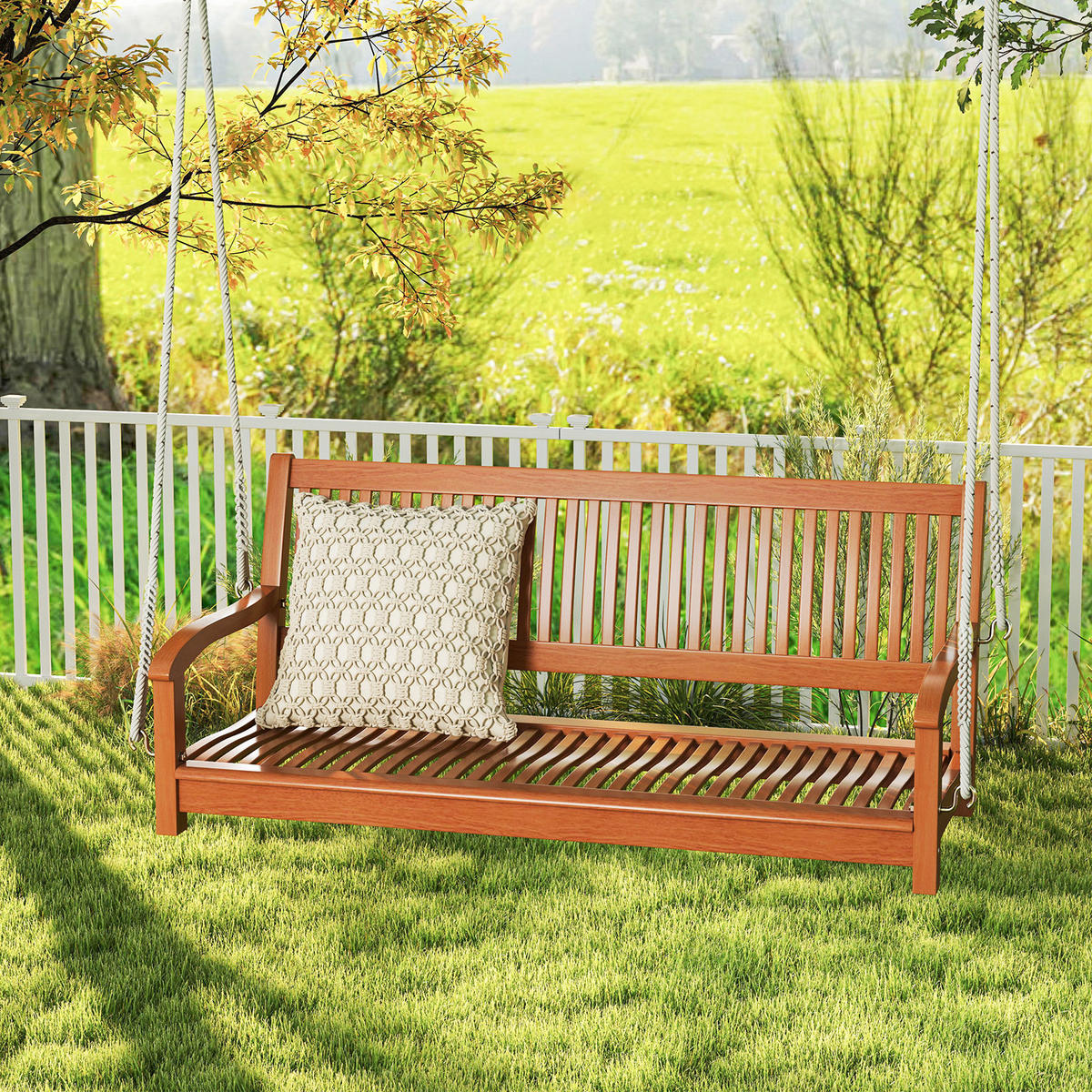GUNGBÄNK naturlig - Naturfärgad, Trä (132/60/62cm) - COSTWAY