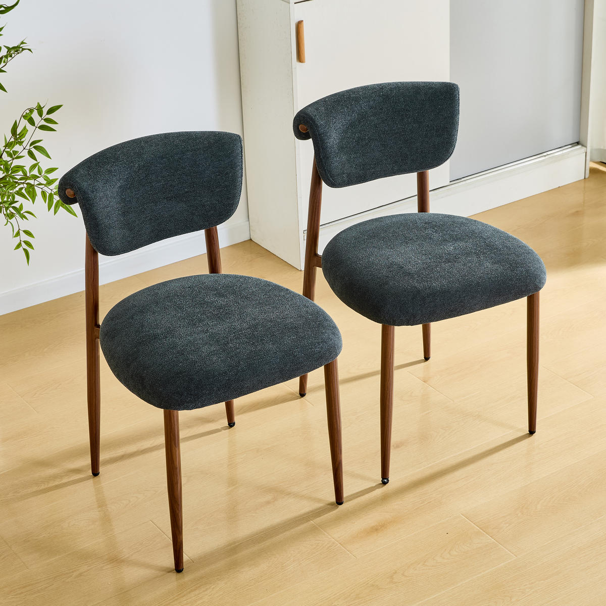 VIERFUSSSTUHL 2er-Set 58,5/48/83 cm Schwarz aus Leinen mit gepolsterter, gebogener Rückenlehne - Schwarz, Textil (58.5/83/48cm) - OKMYHOME