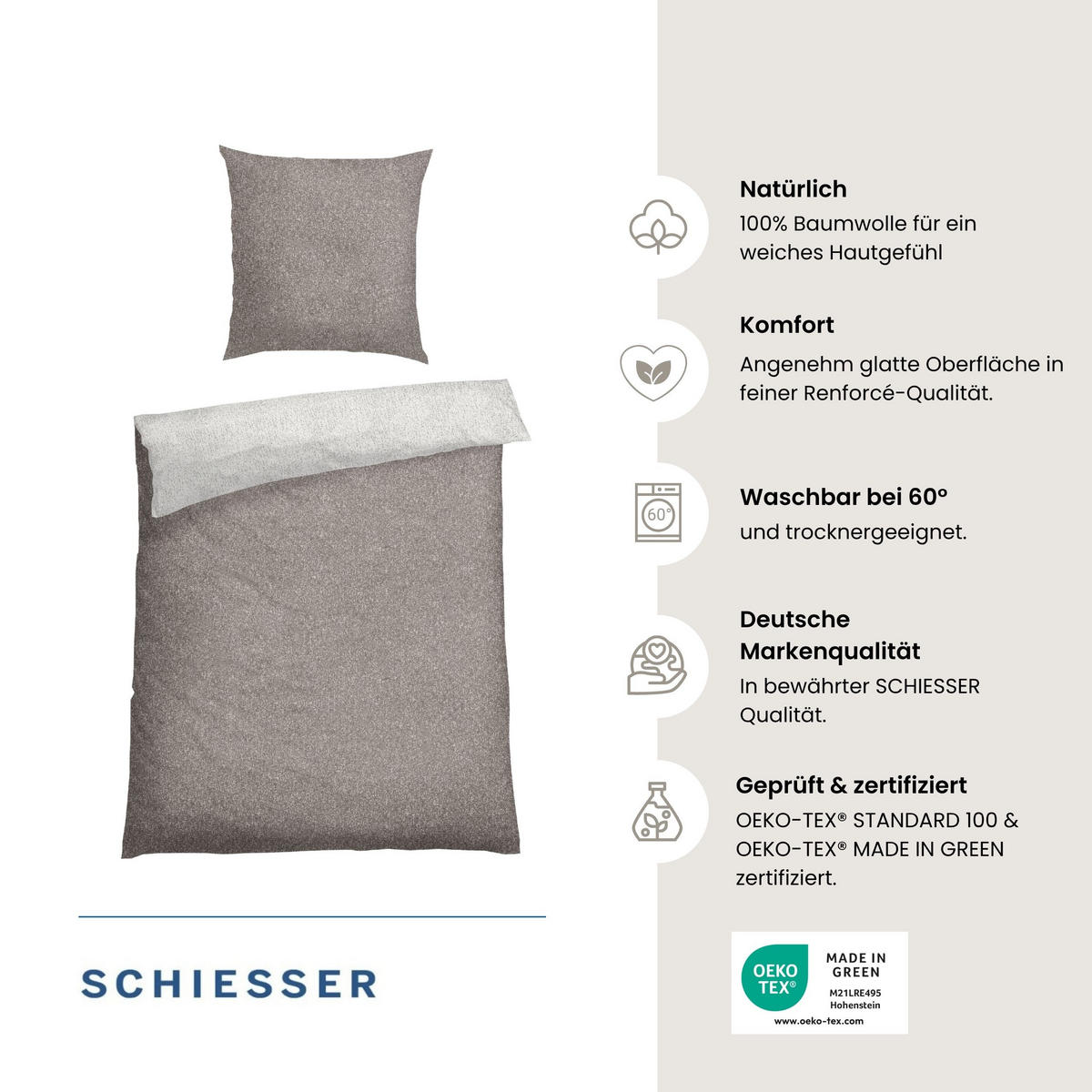 BETTWÄSCHESET Vinnie - Renforcé - 2-teilig - 155x220 cm - Grau - Grau, Textil (155/220cm) - SCHIESSER