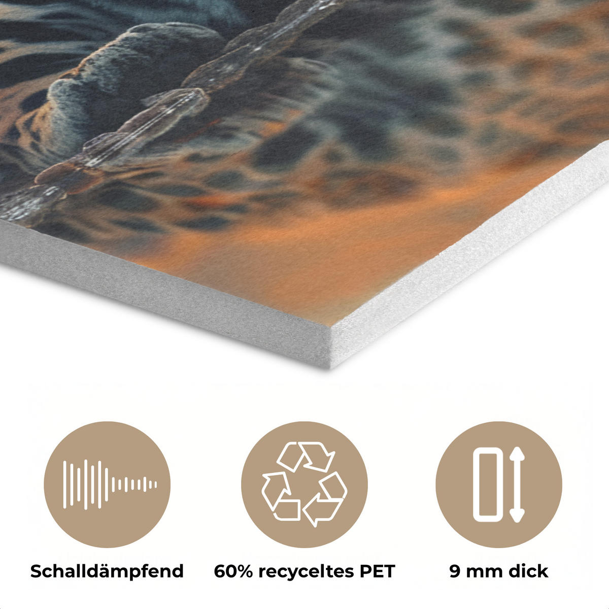 AKUSTIKPANEEL Natur - Leopard - Tier - Sonnenuntergang - Modern 80x60 cm - Orange, Textil (80/0.9/60cm) - MuchoWow