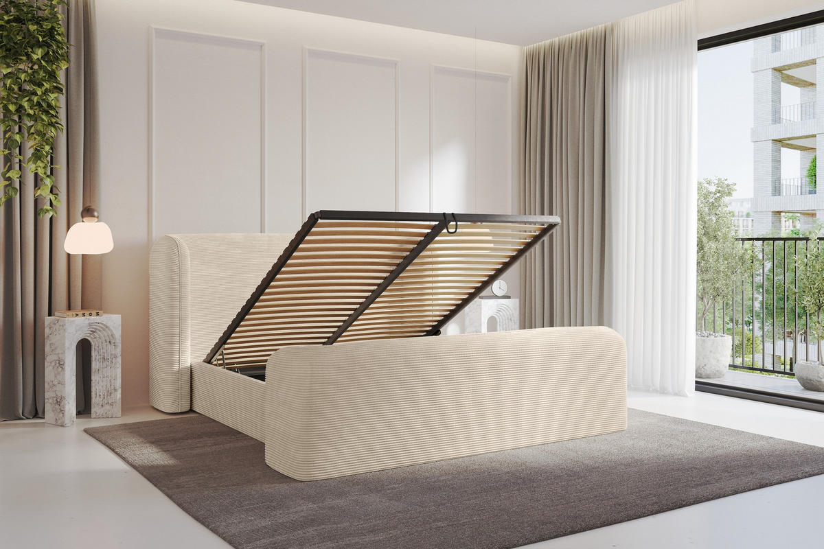 POLSTERBETT mit Bettkasten, Fußteil und Lattenrost, Boxbett ohne Matratze - ESTI-Z 160x200 Beige - Kaschmir, Holzwerkstoff/Textil (160/200cm) - ALTDECOR