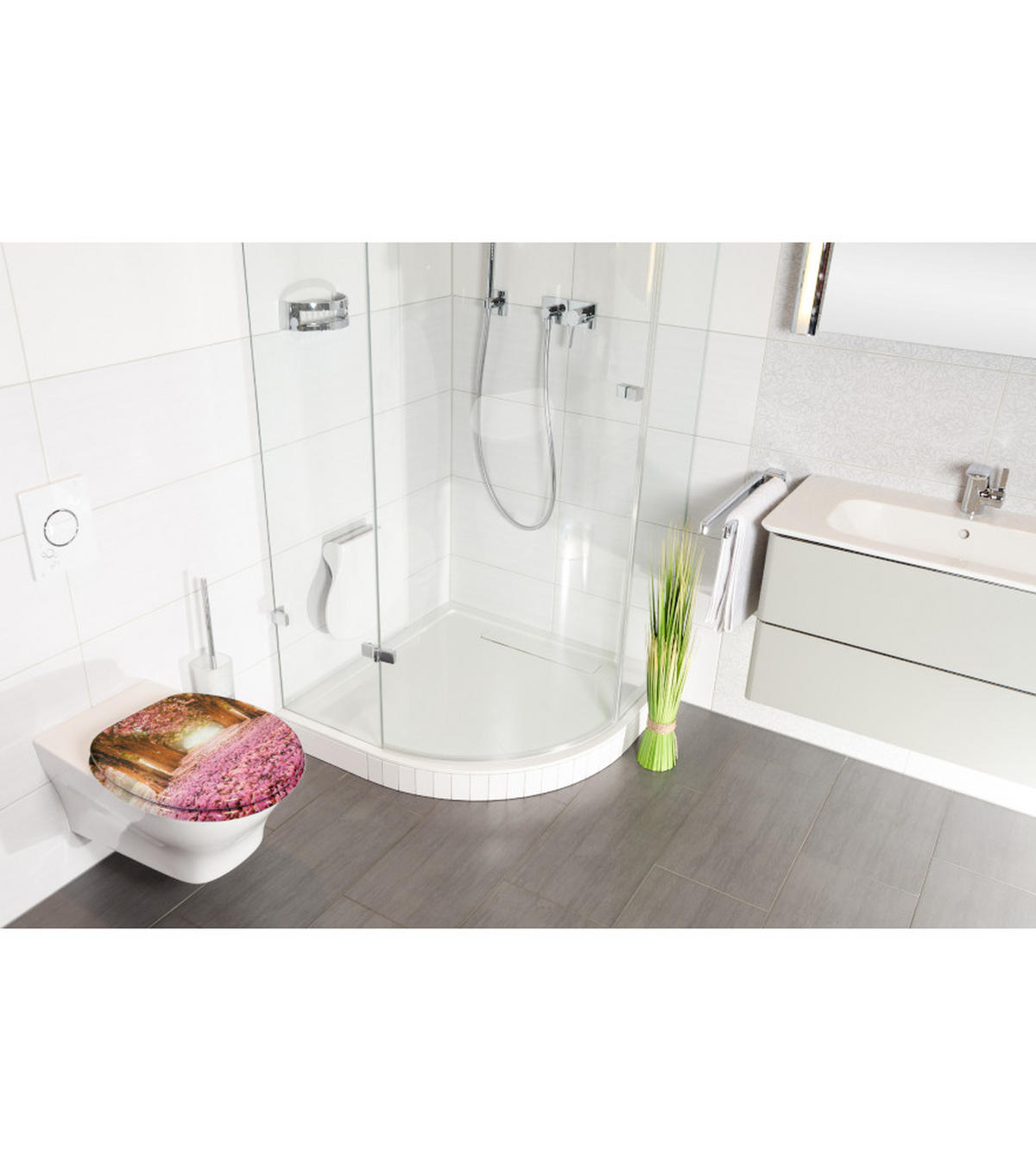 WC-SITZ mit Absenkautomatik & Top Fix Romantik - Pink, Holzwerkstoff (37.7/5.5/48cm) - Sanilo
