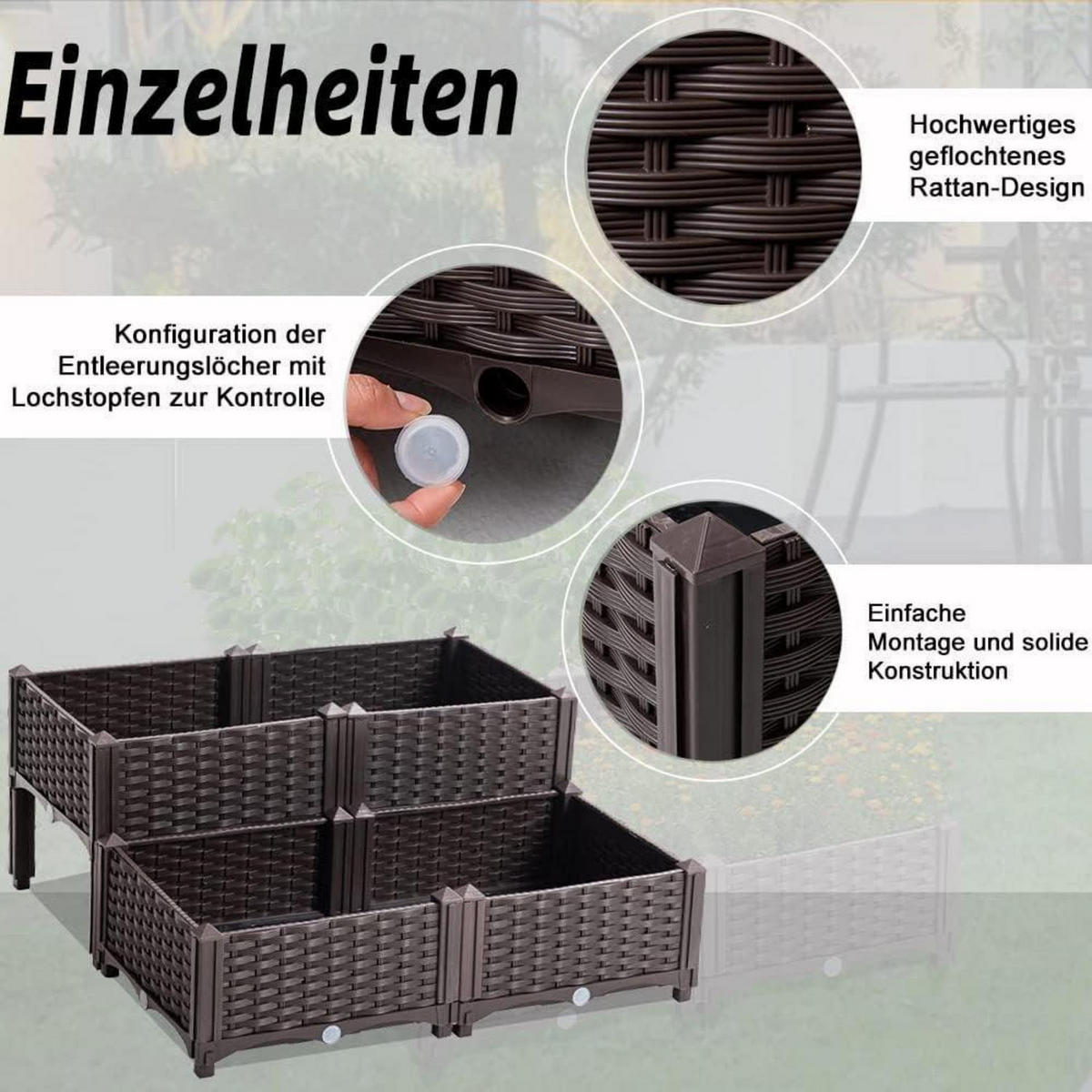HOCHBEET Kunststoff-Rattan Braun 80 x 80 x 23-38 cm - Braun, Kunststoff (80/38/80cm)