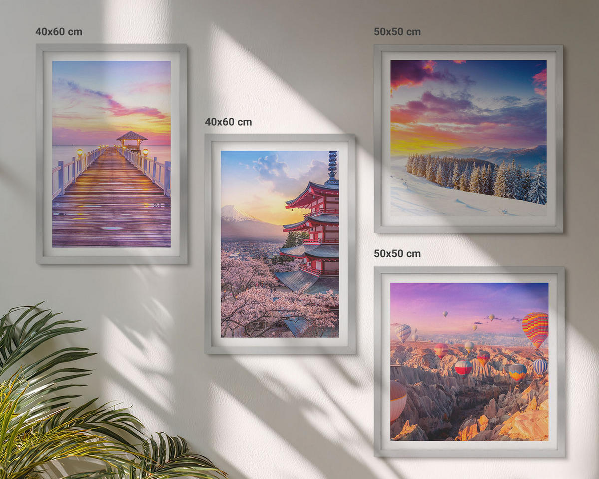 WANDBILDER 4er Set - 50x50 cm & 40x60 cm Silberner Rahmen - Romantische Himmelslandschaften - Silberfarben, Kunststoff (50/50cm) - ArtPrintCave