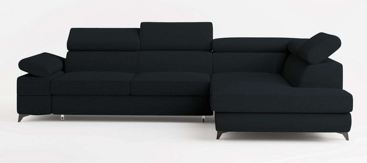 ECKSOFA FAVIEN R-S Schwarz Boucle-Stoff mit Schlaffunktion - Schwarz, Holz (257/190cm) - MASSENO