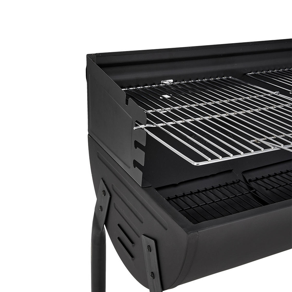 HOLZKOHLEGRILL Carbonstahl mit Rollen aus Kohlenstoffstahl in Schwarz langlebig & hitzebeständig pulverbeschichtet mobil 107,5 x54,5 x93 cm 15 kg - Schwarz, Metall (54/93/107cm) - Livingandhome