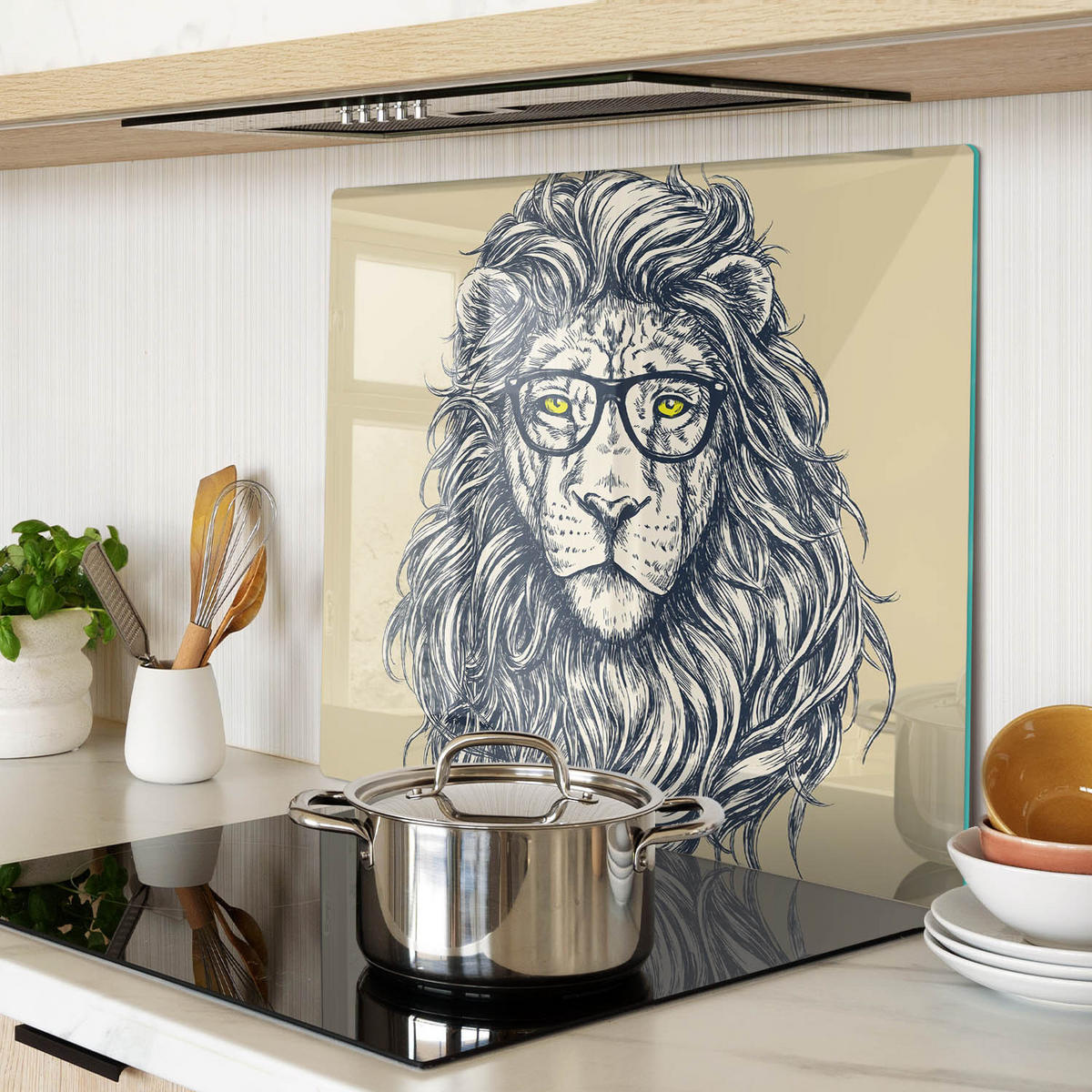 GLASPLATTE 60x52 cm Hipster-Löwe - Pink/Beige, Glas (60/0.4/52cm) - TULUP