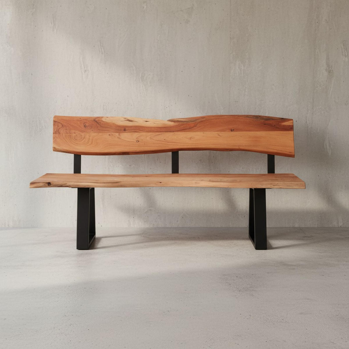 ESSZIMMERBANK Landhausstil Baumkante Akazienholz, Beige 160x60x84 cm - Beige/Schwarz, Holz/Metall (160/84/60cm) - KADIMA DESIGN