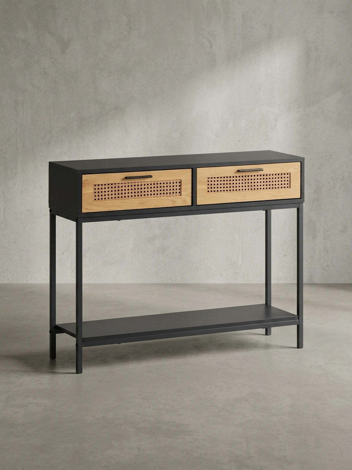KONSOLENTISCH – Schwarz, 100x30x75 cm, mit Wiener Geflecht, Schubladen und Ablage - Schwarz, Holzwerkstoff/Metall (30/100/75cm) - KADIMA DESIGN