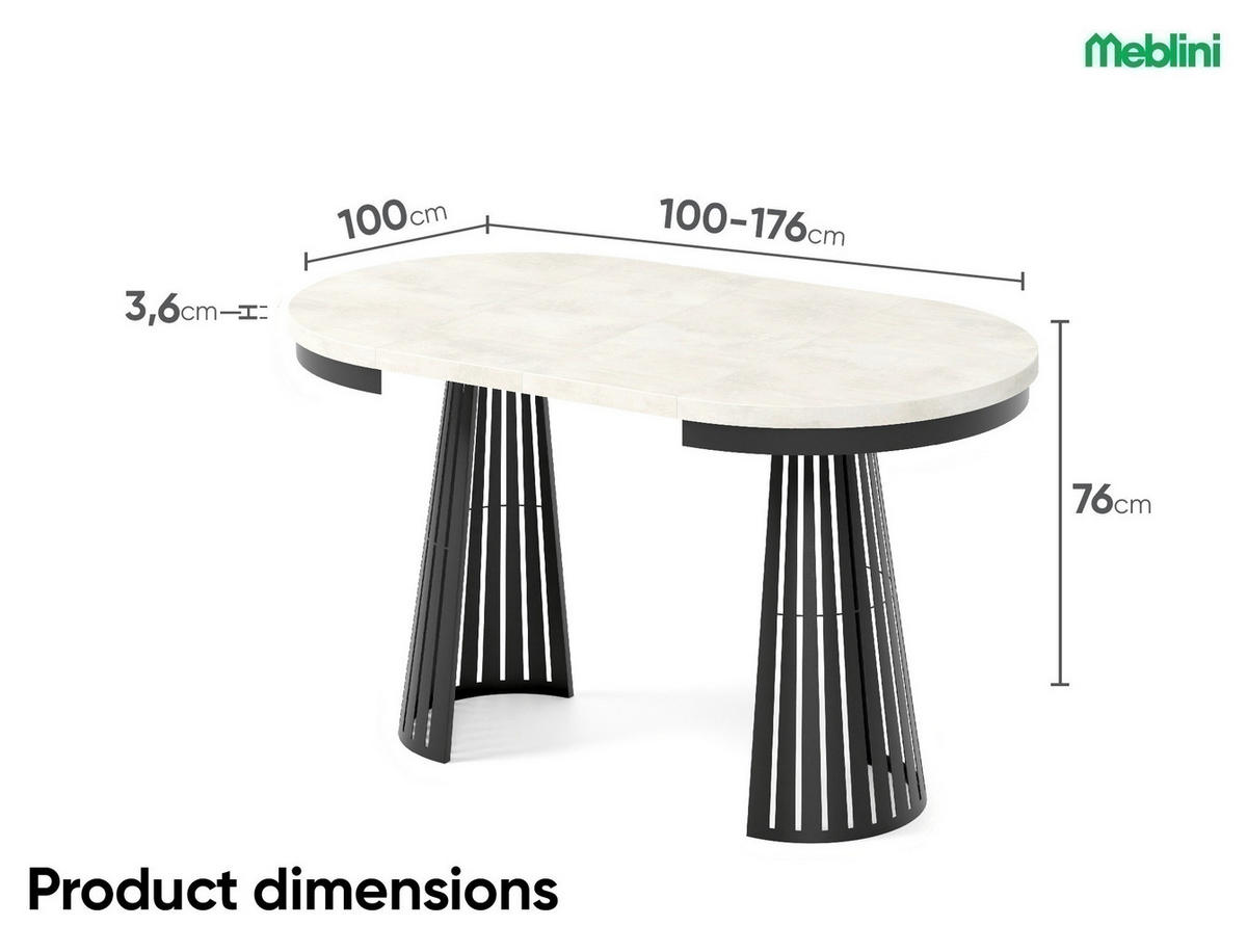 ESSTISCH Cone Bis - Creme/Schwarz, Holzwerkstoff/Metall (100/100/76cm) - Meblini