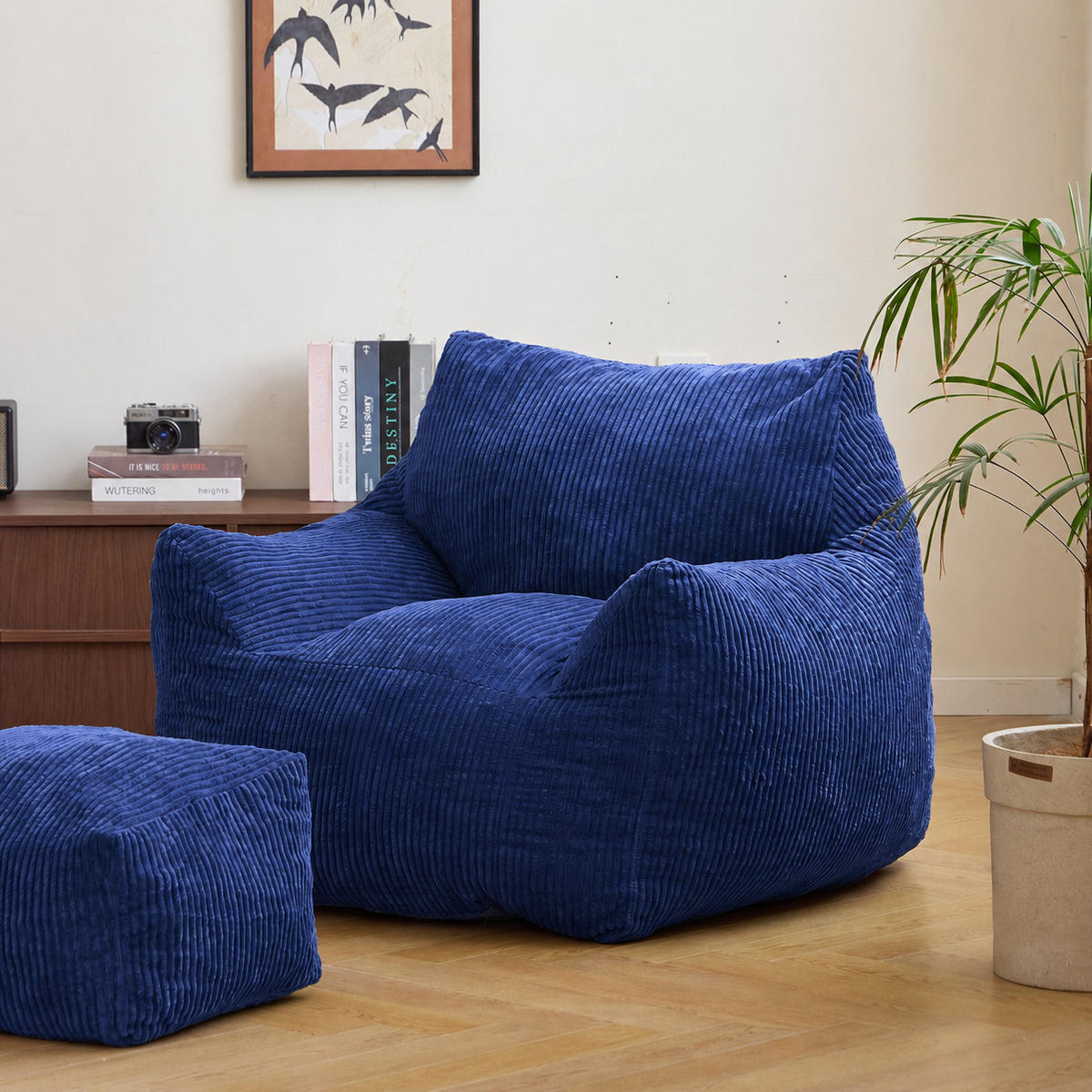 POUF kord Blau - Blau, Textil (95/80/95cm) - Nordlys