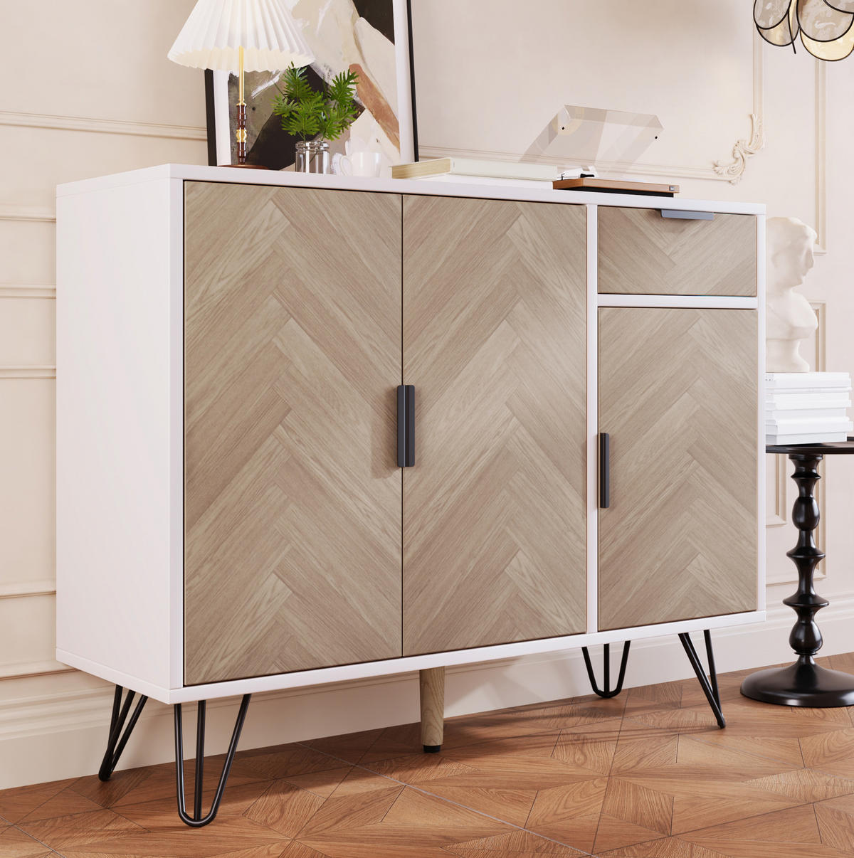 SIDEBOARD 90/30/71,5 cm aus MDF und Spanplatte mit höhenverstellbaren Einlegeböden Weiß/Holzfarben - Naturfarben, Holzwerkstoff (30/71.5/90cm) - Modenvie