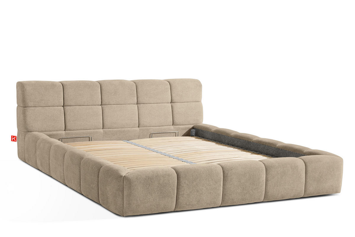 POLSTERBETT AERI 140/160/180/200 mit Rahmen und Bettkasten, beige - Beige, Holz/Holzwerkstoff (200/200cm) - KONSIMO®