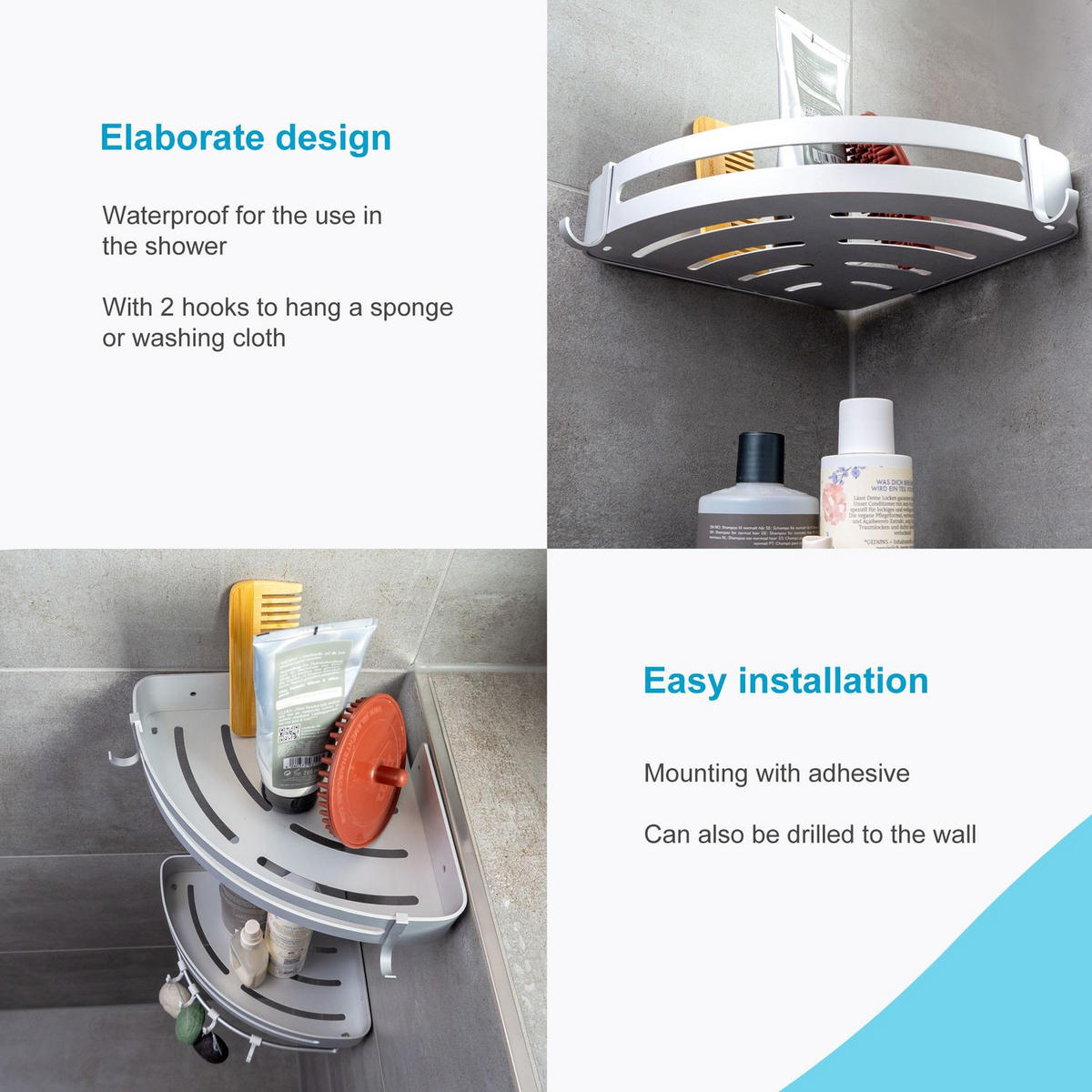 DUSCHABLAGE mit 2 Haken (2tlg-Set) - Silberfarben, Metall (22.5/4.5/30.5cm) - Intirilife