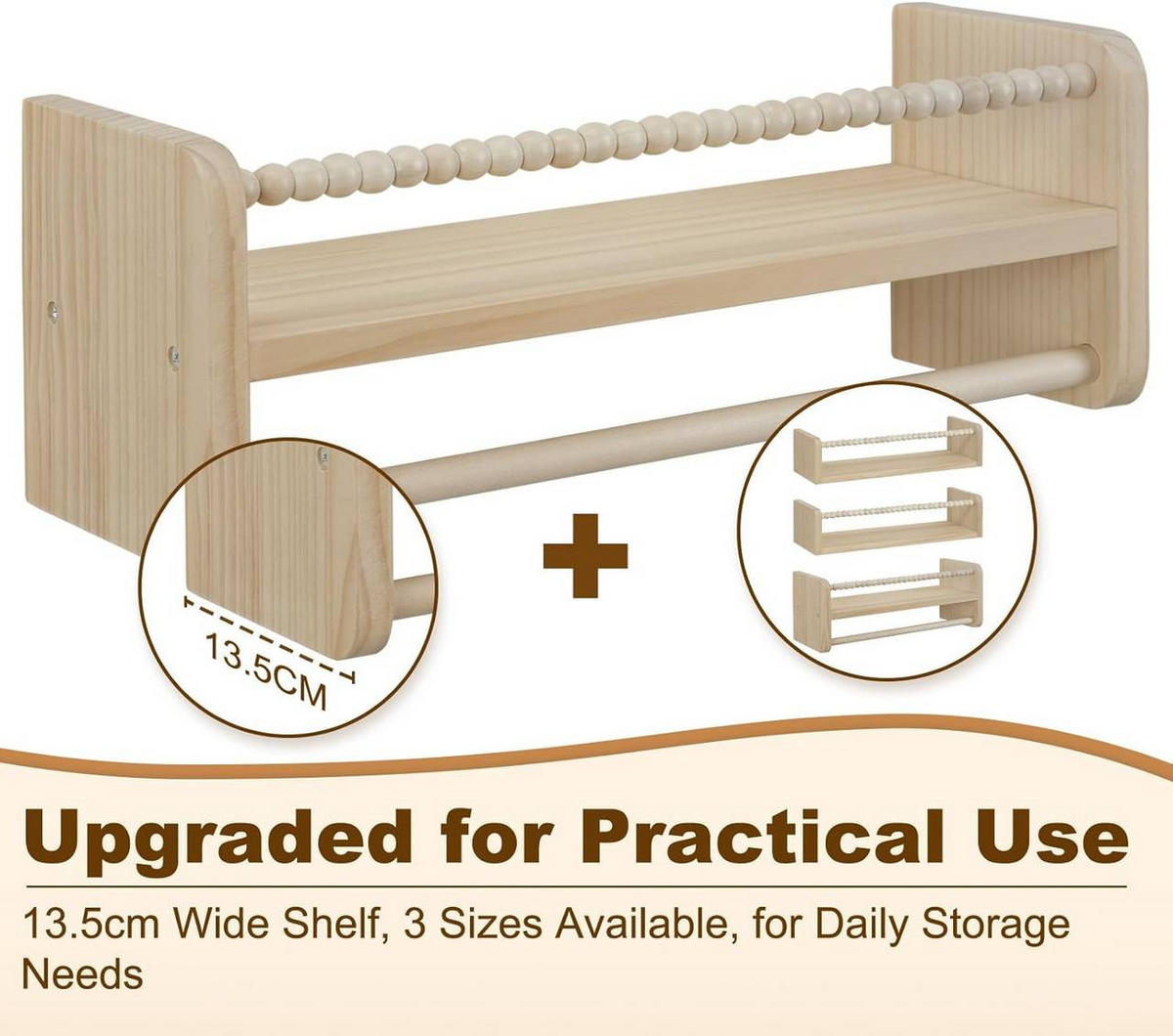 KINDER-WANDREGAL 3er Set, Massivholz, 40 x 15 x 14 cm - Naturfarben, Holz (40/15/14cm) - Woltu