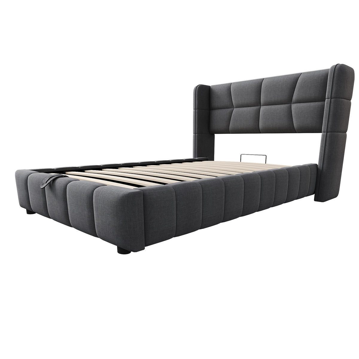 POLSTERBETT 90/200 cm grau aus Stoff mit Stauraum und Hebemechanismus - Grau, Textil (90/200cm) - OKWISH