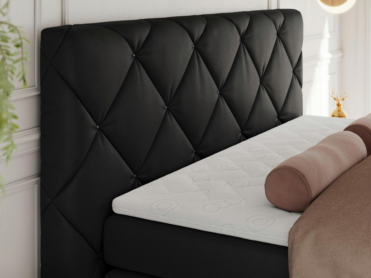 BOXBETT RITA 140/200 - Schwarz Kunstleder - H4 - Schwarz, Holz/Textil (140/200cm)